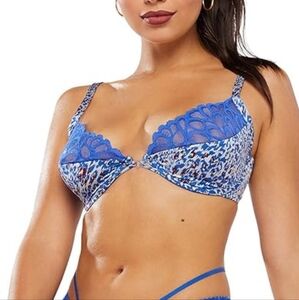 NWT Savage X Fenty Savage Not Sorry Half Cup Bra with Lace 32DD Blue Leopard